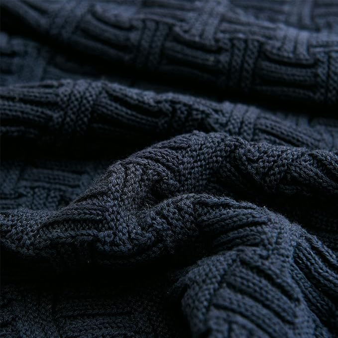 Longhui bedding Cotton Navy Cable Knit Throw Blanket for Couch Chairs Bed Beach, Home Decorative Grey Knitted Blanket, 50 x 60 Inch with a Washing Bag,Silk Bow Tie Package