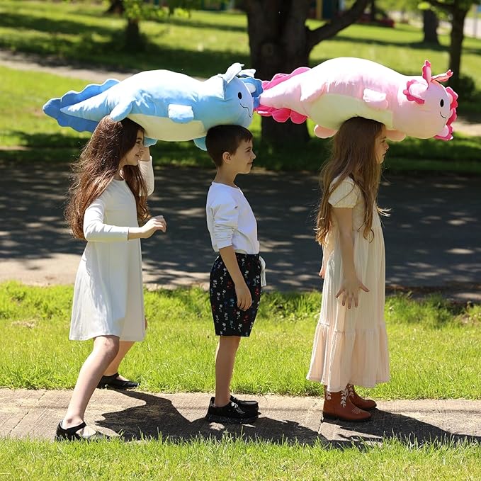 Jumbo Axolotl Plush Toy, 39" Giant Axolotl Stuffed Animal Plush, Big Blue Toys Gift for Girls Kids, Long Squishy Pillow for Holiday Birthday Christmas