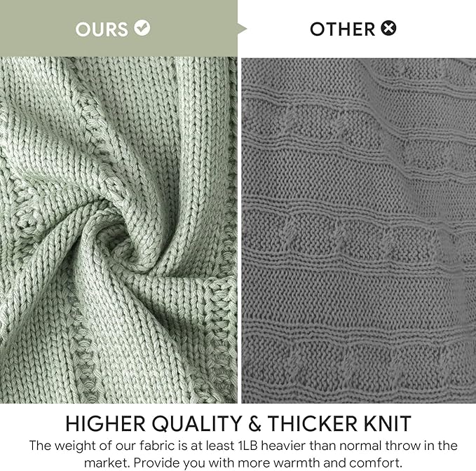RECYCO Cable Knit Sage Green Throw Blanket Twin Size for Couch, Super Soft Warm Cozy Decorative Knitted Throw Blanket 3.6LB for Bed, Sofa, Chair Large 60"x80"
