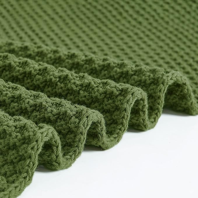 Longhui bedding Olive Green Knitted Throw Blanket for Couch, Soft, Cozy Machine Washable 100% Cotton Sofa Knit Blankets, Heavy 4.0lb Weight, 60 x 80 Inches, Olive Green Color.