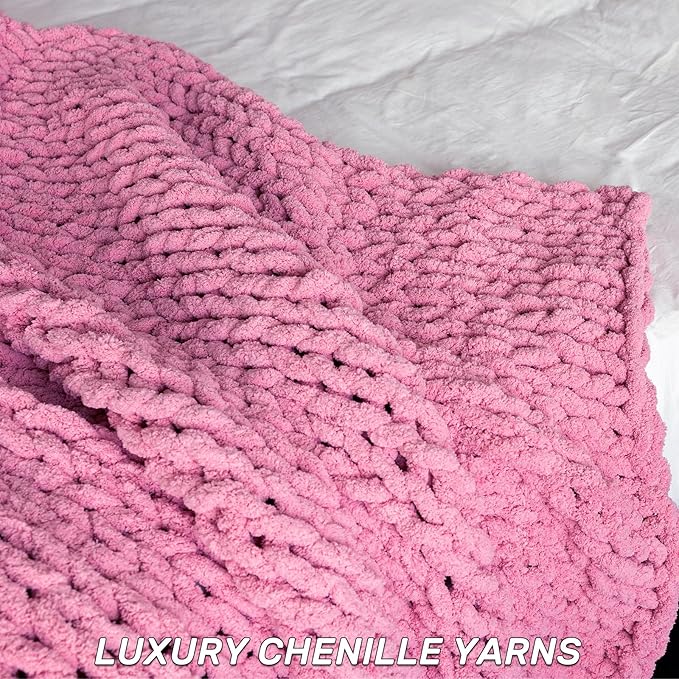 Chunky Knit Blanket - Luxury Soft Cozy Queen Size(40 * 50) Throw Blanket,100% Woven Blanket Rope Knot Throw Blanket for Couch, Sofa, Home Decor, Gift - Machine Washable(Pink)