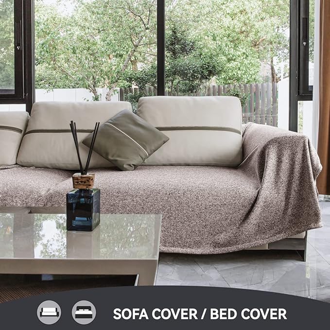 KAWAHOME Summer Sweatshirt Blanket King Size for Bed-Lightweight Breathable Blankets,Soft Thin Knit Jersey Blanket for Hot Sleepers,108 X 90 Inches, Heather Brown