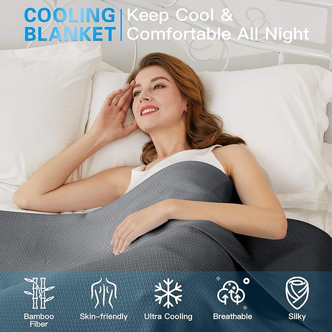 AmyHomie Cooling Blanket, 100% Rayon Derived from Bamboo, Cool Summer Blanket for Hot Sleepers, Soft Comfy Lightweight Blankets for All Seasons(Dark Gray, 79×91in)