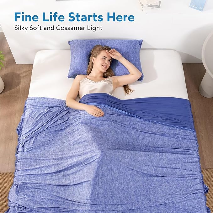 HOMFINE Cooling Blankets for Hot Sleepers - Summer Blanket Thin Lightweight Breathable Soft Double Side Enhanced Cooling for Bed Couch Sofa, Keep Cool for Night Sweats (Dark Blue, 108 x 90 inches)