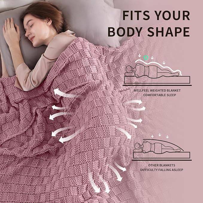 Knitted Weighted Blanket Kids, No Beads Heavy Blanket 36” x 48'' 3lbs, Breathable Chunky Knit Blanket, Cooling Weighted Blanket for Hot Sleepers, Christmas Home Decor (Pink)