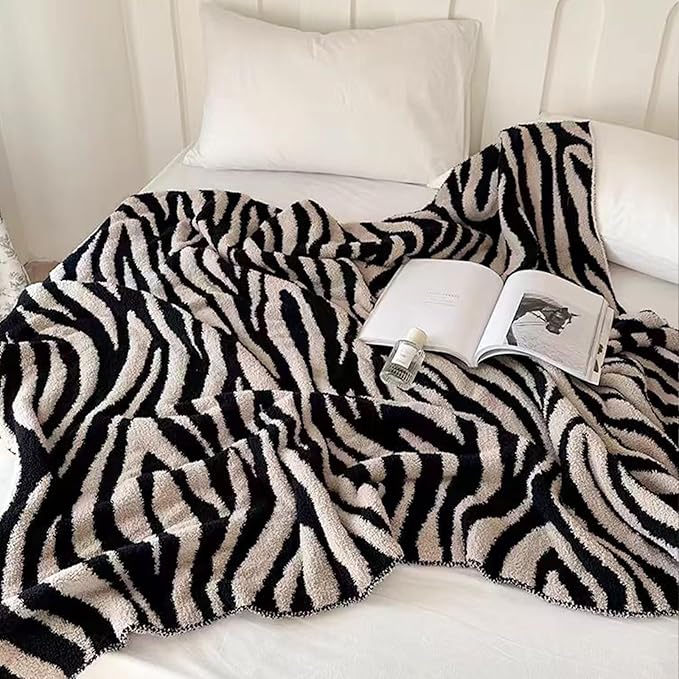 Fluffy Fleece Throw Blanket for Couch, Soft Cozy Black and White Zebra Blankets Fuzzy Thick Twin Blanket for Women, All Seasons (50x70 Inch)