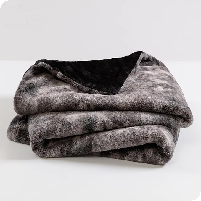Bare Home Faux Fur Blanket - Ultra-Soft Luxurious - Cozy Warm Blanket for Couch, Sofa, Chair, Bed - Fuzzy Fluffy Super Soft - Decorative Bed Blanket, 80x60 inches (Oversized, Grey Tie Dye)