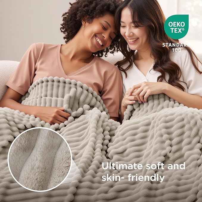 Bedsure GentleSoft Large Fleece Blanket for Bed - Cozy Soft Throw Blankets for Women, Cute Large Throws for Girls, Linen, 120x120 Inches