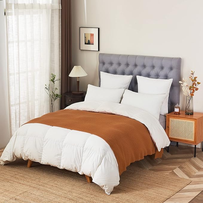 Longhui bedding Burnt Orange Knitted Throw Blanket for Couch, Soft, Cozy Machine Washable 100% Cotton Sofa Knit Blankets, Heavy 4.0lb Weight, 60 x 80 Inches, Laundry Bag Included