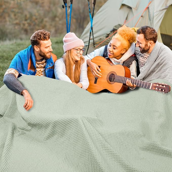 PHF Pre-Washed Cotton Waffle Weave Family Blanket,Oversized King Size 120"x 120"-Snag Proof Lightweight Breathable, 10'x 10' Huge Extra Large Big-Elegant Aesthetic Home Decoration Gift,Sage Green