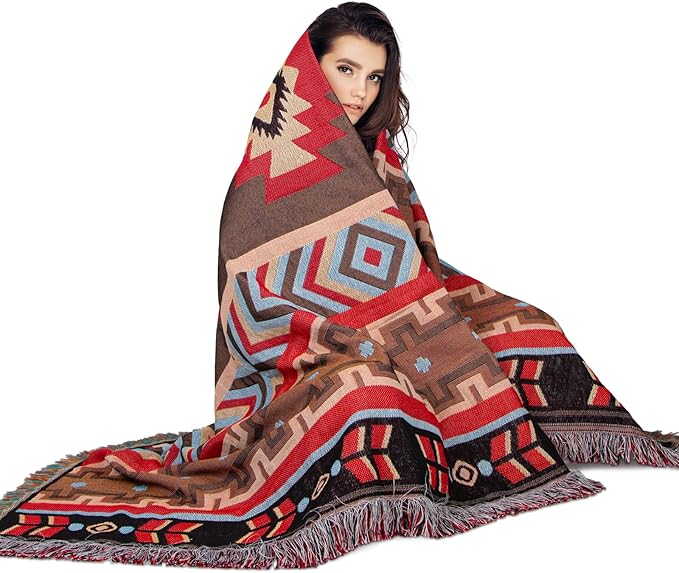 MACEVIA Boho Aztec Blanket for Couch, Rustic Southwest Blanket Decorations for Home, Country Boho Throw Blankets, Southwestern Tribal Blankets Western Bedroom Room Decor (Aztec 04 50"×70")