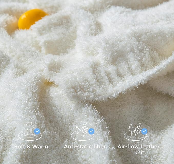 Knit Throw Blanket for Couch - Super Soft Bed Blanket, Fluffy Fuzzy Plush Lightweight Cozy Blankets for Sofa ,Cream,50" x 60"