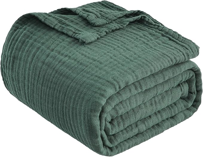 EMME Cotton Muslin Twin XL Blanket Breathable Gauze Blanket Soft Lightweight Blankets Adults Gifts for Women (Forest Green, 60"x80")