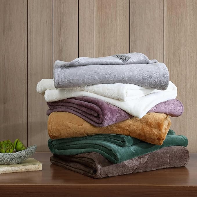 Eddie Bauer - Throw Blanket, Embossed Ultra Soft Plush Bedding, Home Decor for All Seasons, Oeko-Tex Certified (Woodblock Floral Purple, 50" x 70")