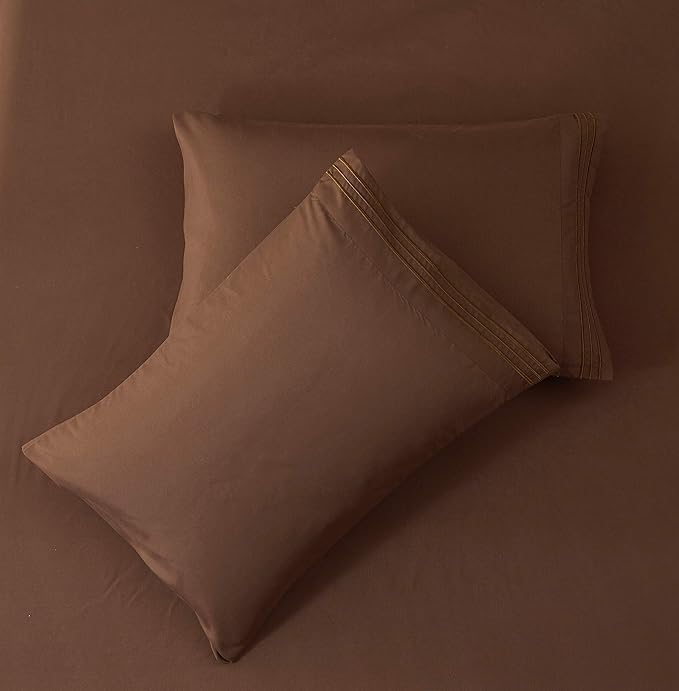 SONORO KATE Bed Sheet Set Super Soft Microfiber 1800 Thread Count Luxury Egyptian Sheets 18-Inch Deep Pocket Wrinkle and Hypoallergenic-4 Piece(Full Brown)