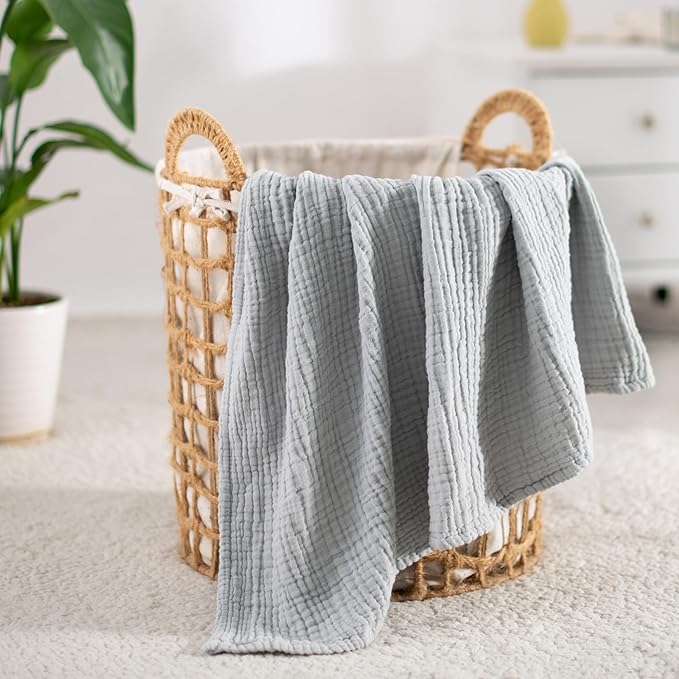 Carriediosa 100% Cotton Muslin Throw Blanket 66" X 90" Twin XL Size,4-Layers Summer Gauze Throws for Bed Couch,Soft Lightweight Breathable Linen Blankets Bedspread for Adults All Season,Grey
