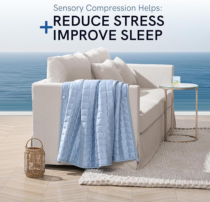 YnM Cooling Weighted Blanket for Adults, 25lbs Heavy Bed Throw Comforter with 100% PE Fabric, Ideal for Hot Sleepers or Summer Days(60x80 Inches for Queen/King Bed, 25 Pounds, Blue)