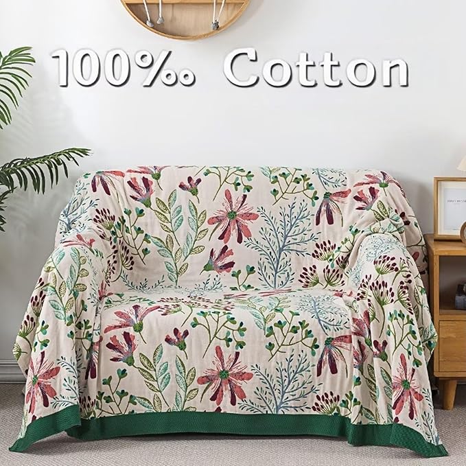 Large Boho Throw Blanket for Bed, 100% Cotton Throw Blankets Ultra Soft Rustic Quilt, Lightweight Muslin Mexican Blanket for Travel, Picnic, Farmhouse Decor,King Size Bed Blankets,90"x98"