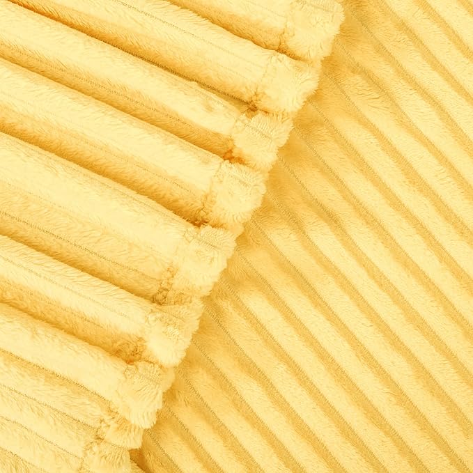 Vessia Flannel Throw Blanket with Pillow Cover for Couch,Sofa,Bed, 300GSM Striped Light Yellow Blanket for Adults, Super Soft Warm Cozy Ribbed Pale Yellow Throw for All-Season(50x71 inch)