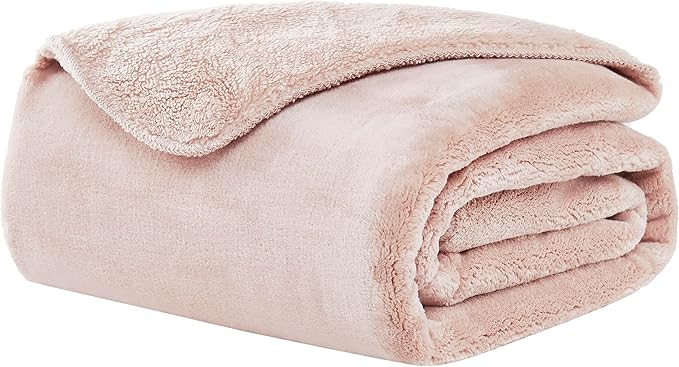 UGG Whitecap Plush Throw Blanket Fleece Lightweight Soft Cozy Throw for Couch Luxury Home Decor for Living Room Machine Washable Hypoallergenic Flannel Blankets, 50-inch x 70-inch, Light Pink Quartz