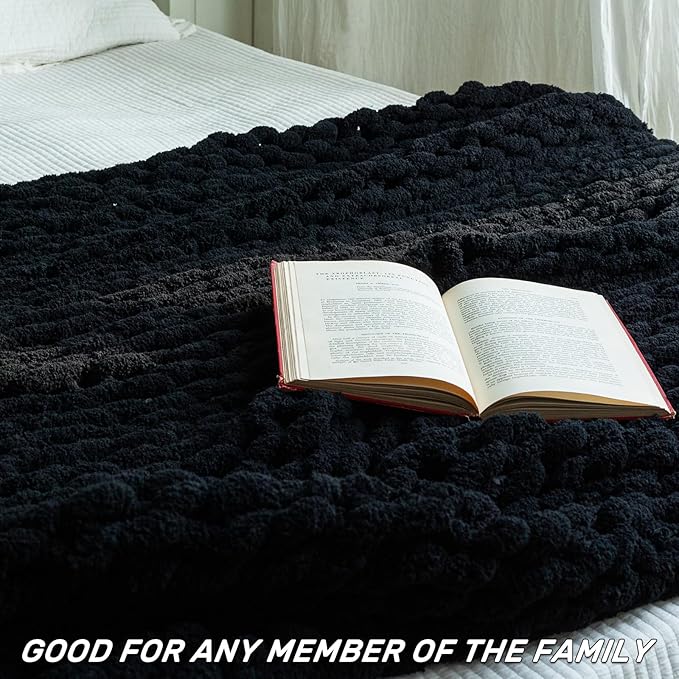 Chunky Knit Blanket - Luxury Soft Cozy Queen Size(50 * 60) Throw Blanket,100% Woven Blanket Rope Knot Throw Blanket for Couch, Sofa, Home Decor, Gift - Machine Washable(Black)