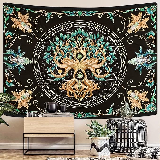 Tree of Life Tapestry - Natural Hippie Wall Hanging, UV Resistant, Machine Washable, Lightweight, Psychedelic Witchcraft Bedroom Decor for Bedroom, Living Room, Yoga Room - 60x44 Inch
