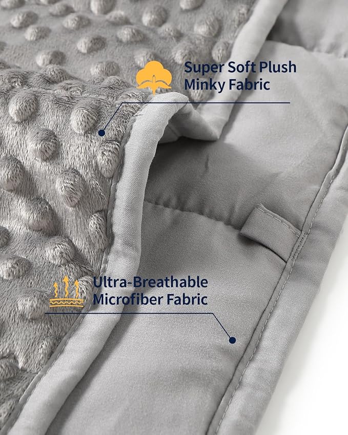 Mr. Sandman Weighted Blanket 3LBS 36 x 48 Inches, Minky Dots Heavy Blanket with Glass Beads, Soft and Cooling for School and Home, Grey