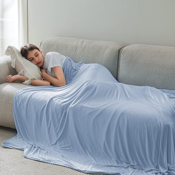 Bedsure Light Blue Cooling Blanket Full Size for Hot Sleepers - Summer Blanket Full Size Cold Bed Cool Arc-Chill Thin Ice Cooled Bedding with Rayon Derived from Bamboo Night Sweats Hot Flashes, 80x90
