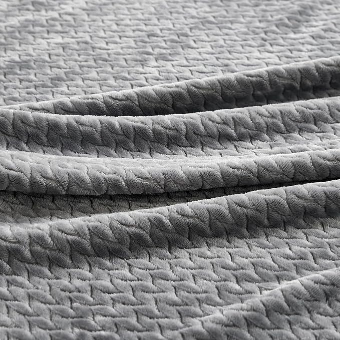 Oversized King Fleece Blanket 120x120 Inches, Seamless Soft Cozy 3D Jacquard Flannel Blanket 10'x10' Extra Large for Bed, Sofa, Couch, Travel & Camping, California King Throw, Light Grey Leaf