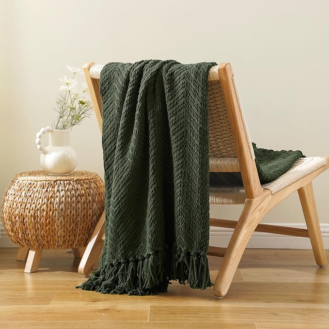 BATTILO HOME Olive Green Throw Blankets for Couch, Knitted Green Throw Blanket for Bed, Super Soft Warm Large Throws for Home Decor, 60" x 80"