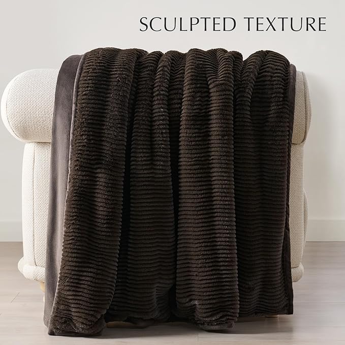 Ultra Soft Faux Fur Throw Blanket for Couch, Luxury Sculpted Texture Faux Rabbit Fur Blanket for Bed, Fluffy Thick Plush Warm Fuzzy Throw, 920GSM (Dark Brown, 50''x60'')