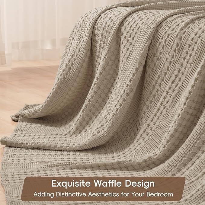 PHF 100% Cotton Waffle Weave Blanket Twin Size, Soft Lightweight Breathable Cozy Summer Blankets for Bed, Luxury Aesthetic Woven Bedding for Home Decor, 66"x90", Simply Taupe