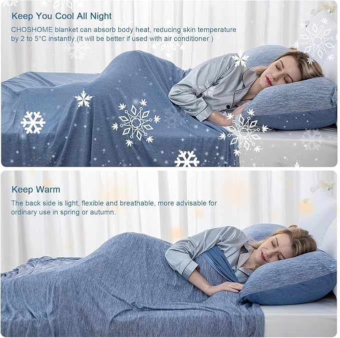 CHOSHOME Cooling Blanket for Hot Sleepers Lightweight Summer Cold Thin Blankets for Sleeping, Hot Flashes Night Sweats, Soft Blanket for Bed, Oversized King 96" x 120", Blue