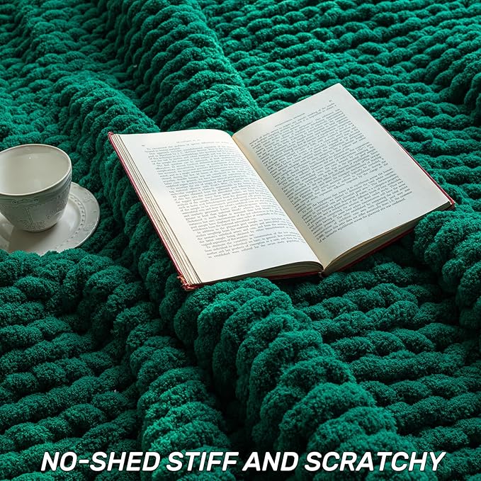 Chunky Knit Blanket - Luxury Soft Cozy Small Size(50 * 60) Throw Blanket,100% Woven Blanket Rope Knot Throw Blanket for Couch, Sofa, Home Decor, Gift - Machine Washable(Blackish Green)