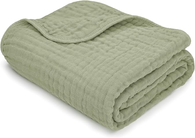 Comfy Cubs Muslin Baby Blanket - Soft, Lightweight, 6-Layer Cotton Swaddle Blankets for Newborns, Infants & Toddlers - 40" x 40" Large, Breathable & Versatile for Sleeping & Tummy Time - Sage