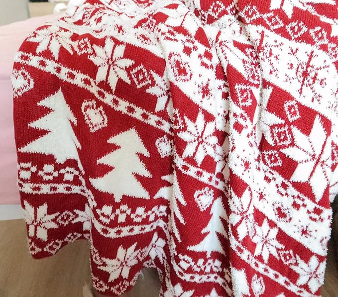 Red Christmas Throw Blanket for Couch, Fluffy Fleece Cozy Soft Blanket, Xmas Fuzzy Thick Throw Blanket for Bed Sofa and Gift (50" X 60", Red Reindeer)