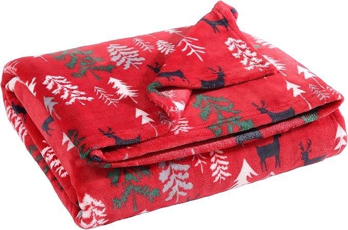 Eddie Bauer - Blanket, Super Soft Reversible Sherpa & Brushed Fleece Bedding, Throw Blankets for Couch, Ideal for Lounging (Deer Woods Red)