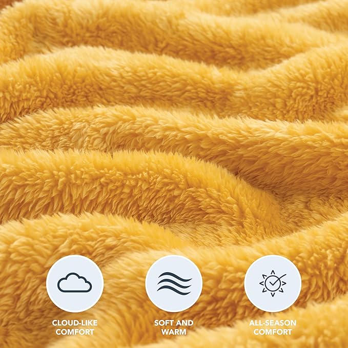 Berkshire Blanket Classic Extra-Fluffy™ Plush Blanket King Size, Soft Fuzzy Fluffy Long Hair Blanket for Couch Sofa Bed, Ochre, 90x108 Inches