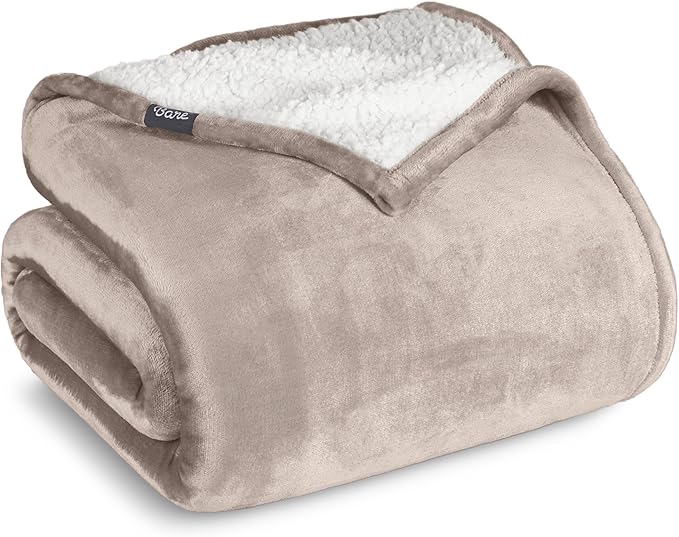 Bare Home Sherpa Fleece Blanket - Twin/Twin Extra Long - Blanket for Bed, Sofa, and Couch - Warm & Lightweight - Fluffy & Soft - Reversible (Twin/Twin XL, Light Taupe)