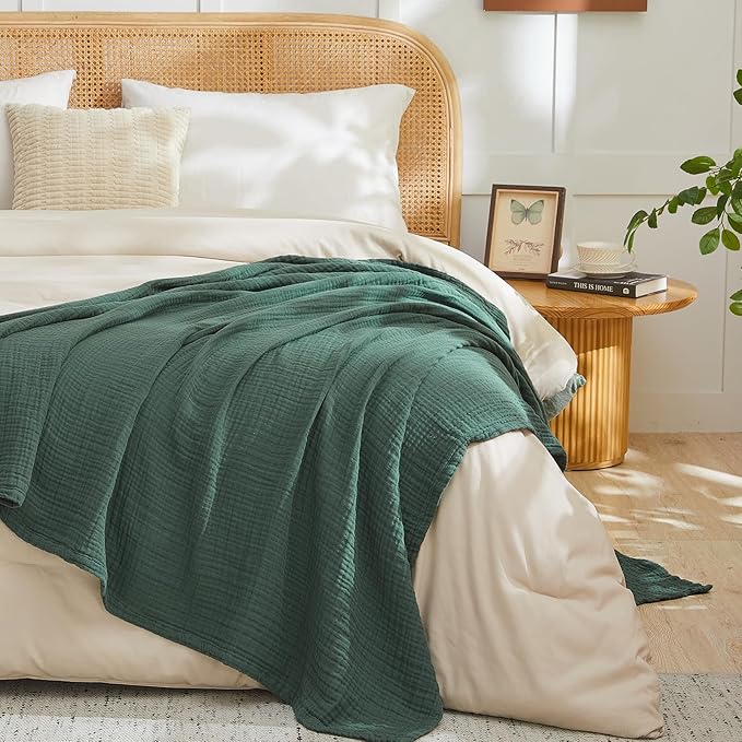 EMME Cotton Muslin Twin XL Blanket Breathable Gauze Blanket Soft Lightweight Blankets Adults Gifts for Women (Forest Green, 60"x80")