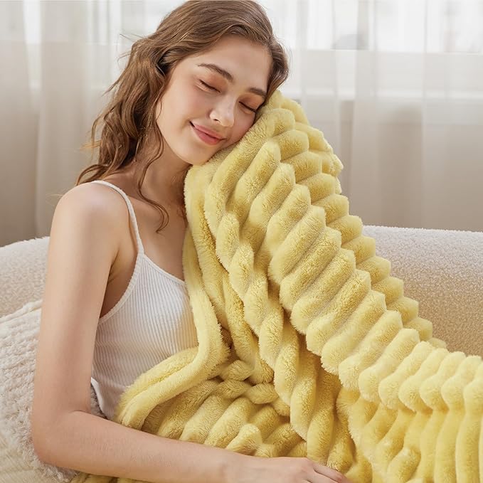 Bedsure Yellow Throw Blanket for Couch - GentleSoft Cozy Soft Blankets for Women, Cute Small Fleece Throws for Girls, Birthday Gifts for Women, Mothers Day Decor Gifts for Mom, 50x60 Inches