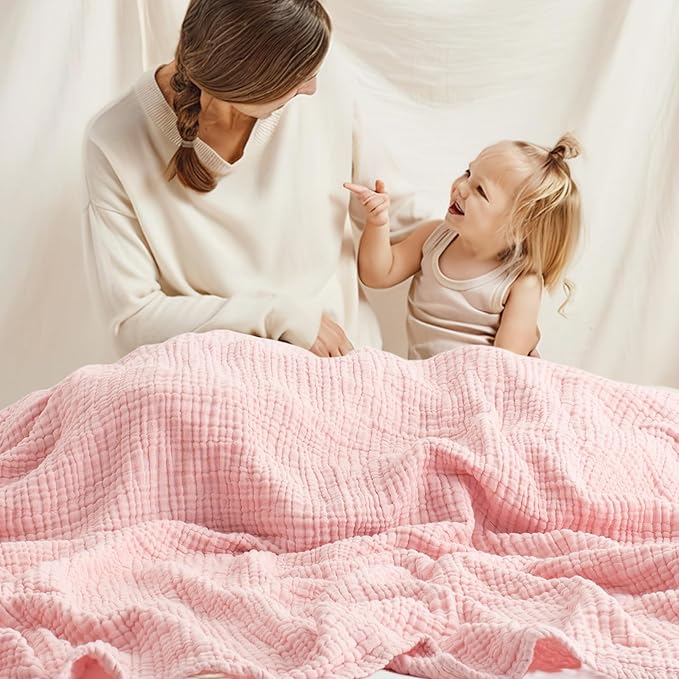 Carriediosa 100% Cotton Muslin Throw Blanket 50" X 70" Throw XL Size,4-Layers Summer Gauze Throws for Bed Couch,Soft Lightweight Breathable Linen Blankets Bedspread for Adults All Season,Dusty Pink