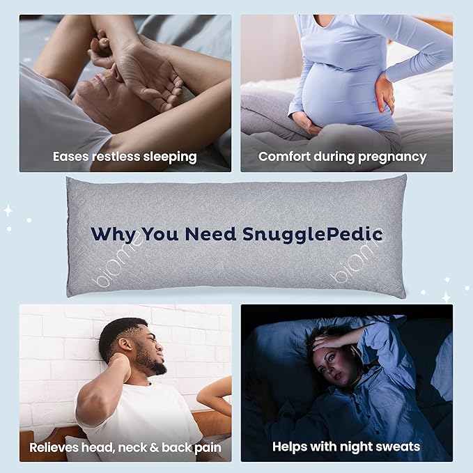 Snuggle-Pedic Body Pillow for Side Sleepers for Adults - Full Body Maternity Pillow Support Legs, Belly & HIPS - Shredded Memory Foam & Cooling Pregnancy Pillow Cover 20x54 Gray