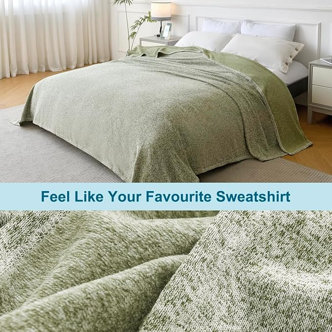 KAWAHOME Summer Sweatshirt Throw Blanket for Bed-Lightweight Breathable Blankets,Soft Thin Knit Jersey Throw Blanket for Hot Sleepers,50 X 60 Inches, Heather Green