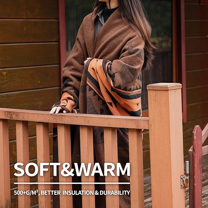 ACUSHLA Merino Wool Blanket - Soft Warm Thick Washable Large Bed Couch Camping Outdoor Travel Throw Blanket All Seasons, Flame Brown 79X63