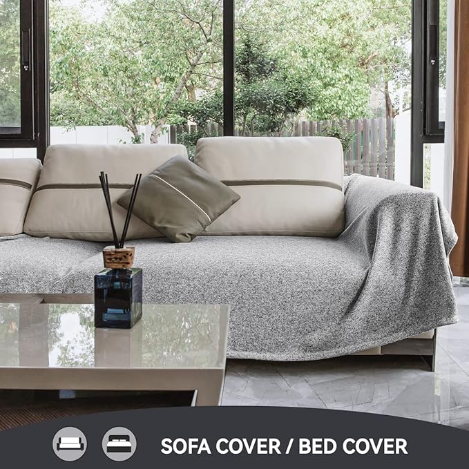 KAWAHOME Summer Sweatshirt Blanket King Size for Bed-Lightweight Breathable Blankets,Soft Thin Knit Jersey Blanket for Hot Sleepers,108 X 90 Inches, Heather Grey