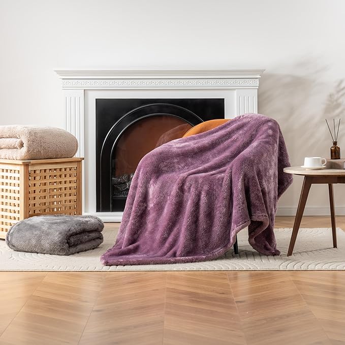 Berkshire Blanket Classic Extra-Fluffy™ Plush Blanket, Twin Size Bed Blanket, Soft Fuzzy Fluffy Long Hair Blanket for Couch Sofa Bed, Plum Smoke, 60x92 Inches