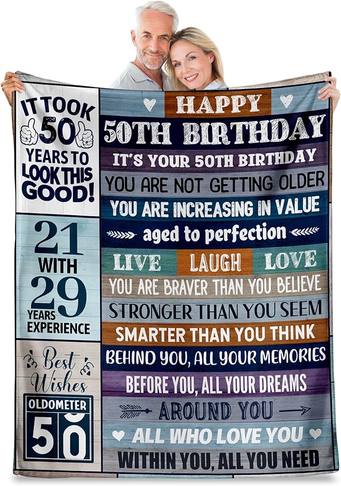 50th Birthday Gifts for Men Women, 50th Birthday Gift Ideas, Milestone 50th Birthday Decorations, Funny 50 Years Old Gift for Husband Wife Him Her Dad Mom, 50th Birthday Gifts Throw Blanket 50" x 60"