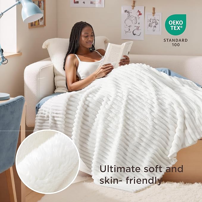 Bedsure Twin Blanket for Bed - GentleSoft Cozy Soft Blankets for Women, Cute Small Fleece Throws for Girls, Graduation Decorations Gift for Her Him School Dorm, Off White, 60x80 Inches