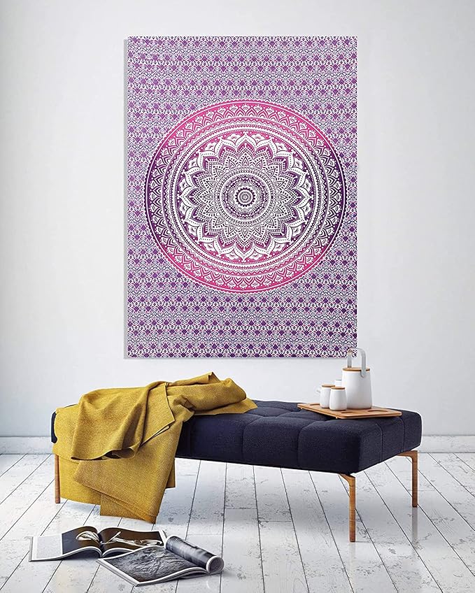 raajsee Indian Cotton Pink Purple Tapestry Mandala Wall Hangings- Tapestry For Bedroom - Indie Wall Tapestry Hippie Room Decor - Boho Small Tapestrys Aesthetic 30x40 Inches